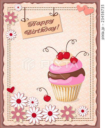 birthday card with cake,  hearts and flowers 23456735