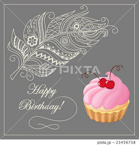 birthday card with merinque cake, cherry  23456738