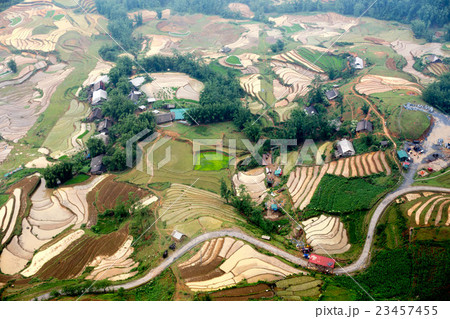 Soft focus rice terrace field from Cable car Soft focus rice terrace field from Cable car 23457455