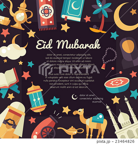 Postcard template with islamic culture icons Postcard template with islamic culture icons 23464826