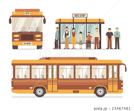 City Bus Stop Flat Iconsのイラスト素材