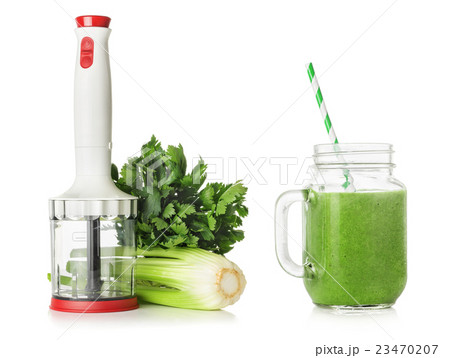 Blender, stems and leaves of celery for green smoothies 23470207
