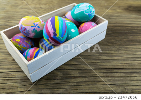 Easter eggs on wooden background. Selective focus. 23472056