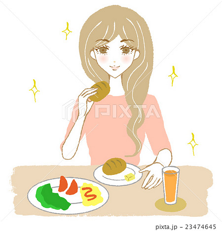 健康的な食事をとる女性 パン キラキラありのイラスト素材