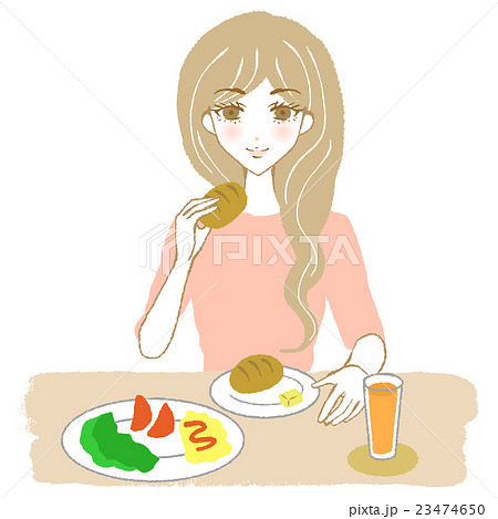 健康的な食事をとる女性(パン) キラキラなし 健康的な食事をとる女性(パン) キラキラなし 23474650