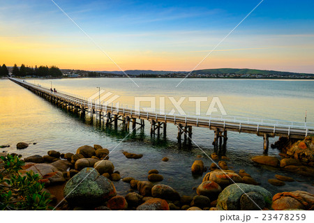 Victor Harbor foot bridge at sunset 23478259