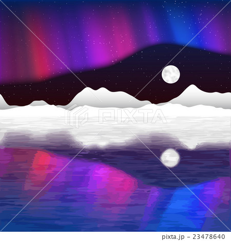 Arctic pole vector landscape with aurora Arctic pole vector landscape with aurora 23478640