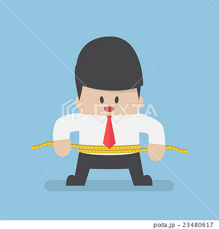 Businessman measuring his waist with measure tape Businessman measuring his waist with measure tape 23480617