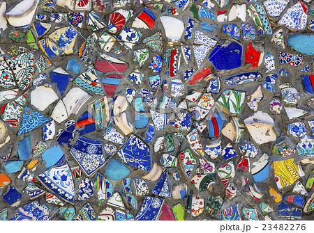 wall with broken ceramic plates colored fragments wall with broken ceramic plates colored fragments 23482276
