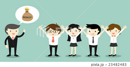 Boss talking about bonus and workers feel happy. 23482483