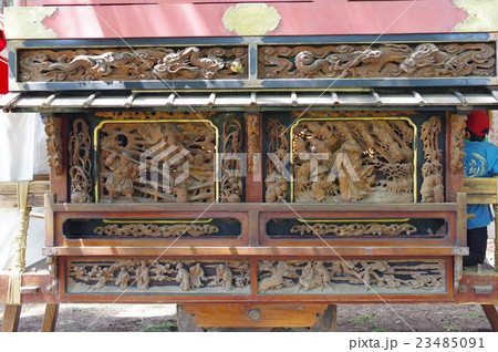 信州　松本の文化財　須々岐水神社の祭り舞台　下金井の舞台の彫刻　長野県宝指定 23485091