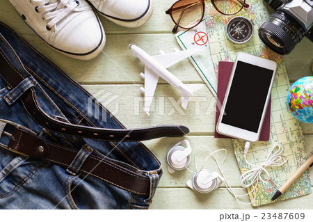 Outfits and accessories of traveler Outfits and accessories of traveler 23487609