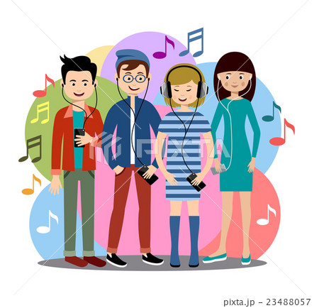 Modern People Listen To Music On Gadgetsのイラスト素材