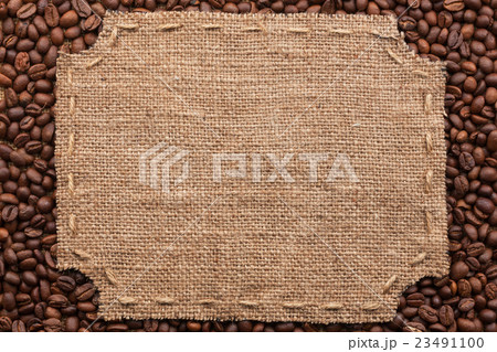 Figured frame with burlap and stitches with  23491100