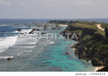 宮古島、東平安名崎の青い海 宮古島、東平安名崎の青い海 23494154
