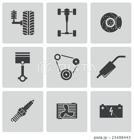 Vector black car parts icons set 23498443