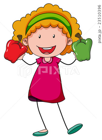 Little girl holding two capsicums 23510396