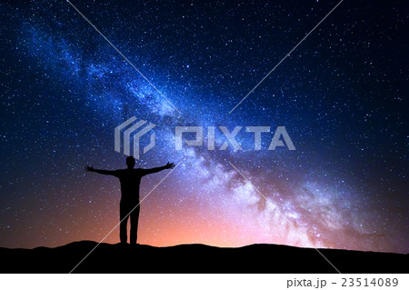 Landscape with Milky Way. Silhouette of a man 23514089