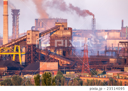 Industrial landscape. Steel factory with smog Industrial landscape. Steel factory with smog 23514095