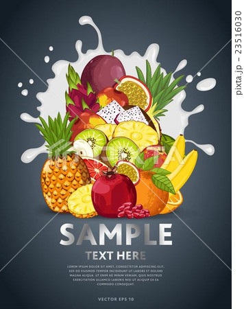 Fruit mix on milk splash 23516030