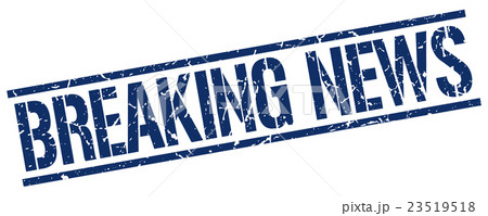breaking news blue grunge square rubber stamp 23519518