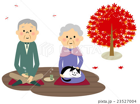 紅葉を楽しむシニアカップル 23527004