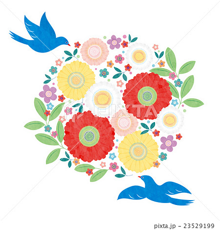 カット素材 可愛い花と鳥 テクスチャ のイラスト素材