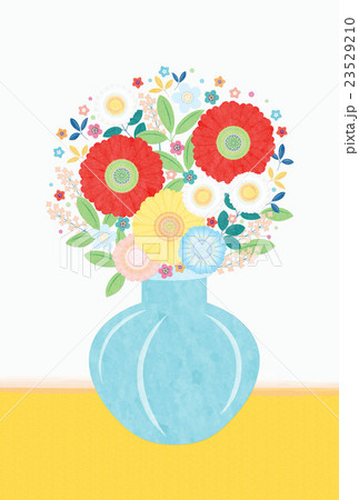 背景素材 可愛い花と花瓶 グレー 黄 テクスチャ のイラスト素材