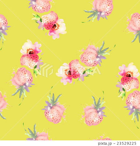 Strawberry flowers seamless pattern watercolor. 23529225