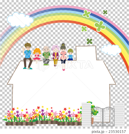 三代家庭坐在屋頂上 23530157