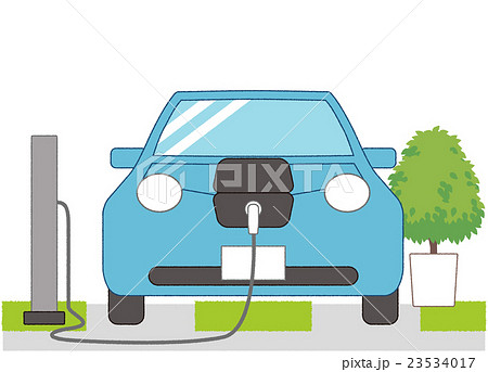充電中の電気自動車(人物なし、背景あり) 充電中の電気自動車(人物なし、背景あり) 23534017