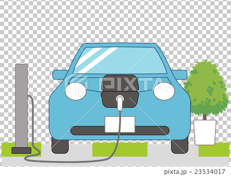 充電中の電気自動車(人物なし、背景あり) 充電中の電気自動車(人物なし、背景あり) 23534017