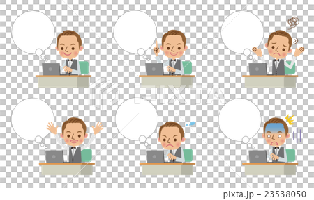 Pose set of waiter using laptop computer (6 types, with balloon) 23538050