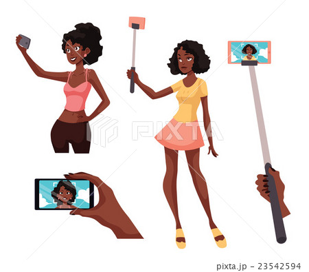 Set of beautiful black girls taking selfie with a 23542594
