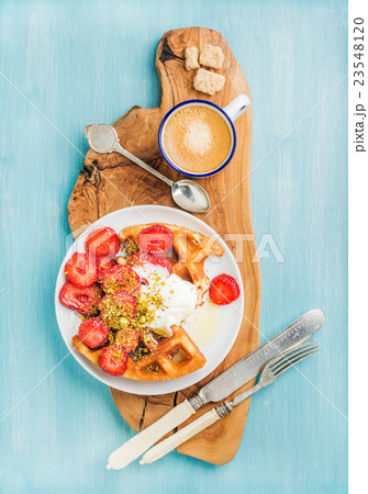 Breakfast set. Warm homemade belgium waffles with 23548120