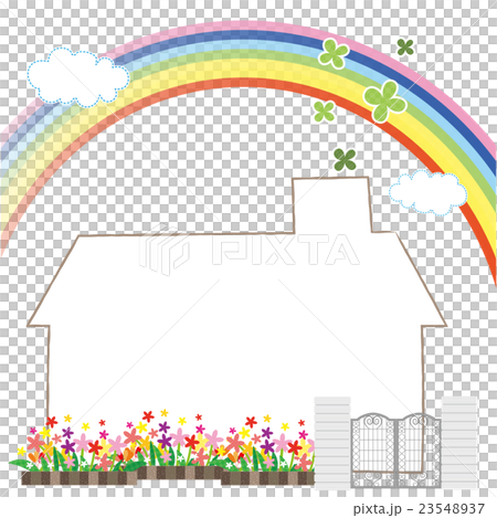 家と虹のイラスト フレームのイラスト素材