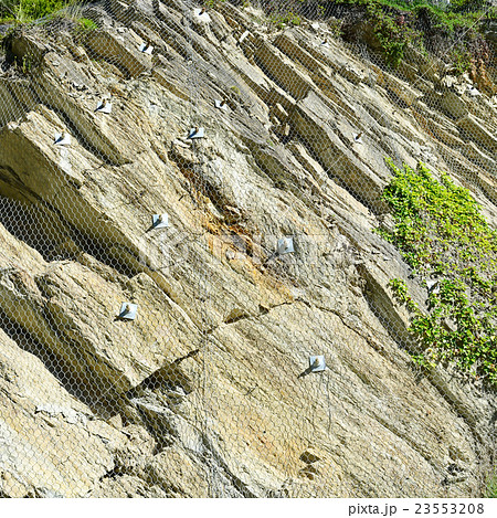 Safety net of rockfall in the mountains 23553208