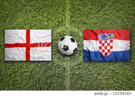 England vs. Croatia flags on soccer field England vs. Croatia flags on soccer field 23556365