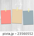 Three colored hanging adhesive paper notes blank design template 23560552
