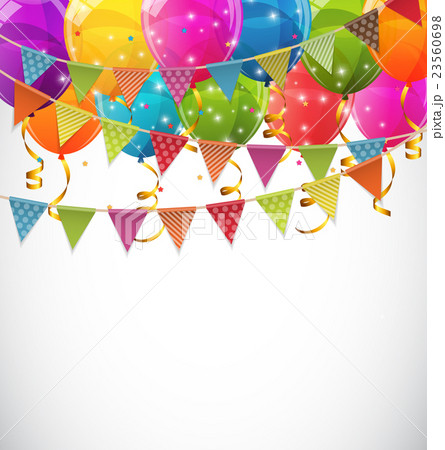 Color Glossy Balloons and Party Flags 