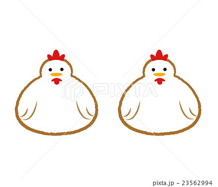 シンプルな二羽いる鶏のイラスト 17年干支 のイラスト素材