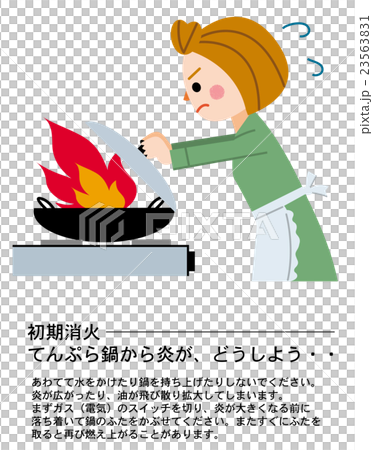 家庭の防災　てんぷら油火災　初期消火 23563831