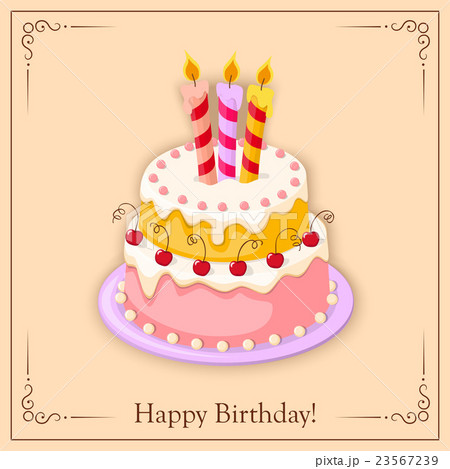 birthday card with cake tier, candles, cherry 23567239