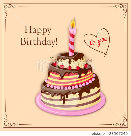 birthday card with cake tier, candle  and text 23567240