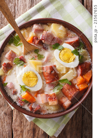 Delicious Polish soup Zurek with sausage and eggs Delicious Polish soup Zurek with sausage and eggs 23567655