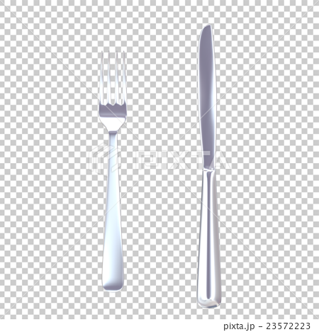 テーブルマナーのイメージ シルバーに光り輝く洋食とフォークの3dレンダリング画像のイラスト素材