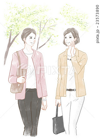 会話しながら歩く二人の女性のイラスト素材