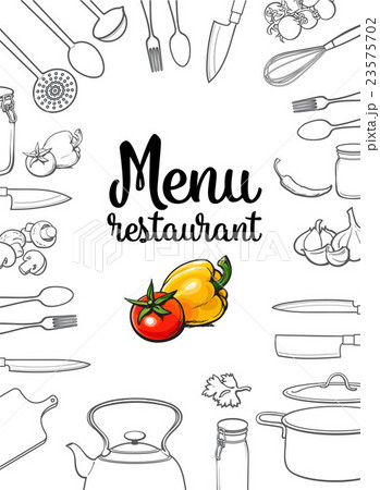 Kitchenware, vegetables and cutlery menu design 23575702