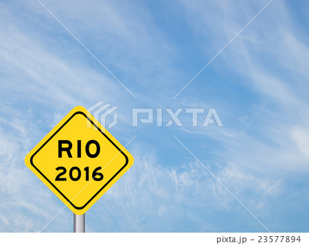 Yellow sign with RIO2016 on blue sky background 23577894