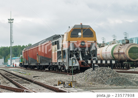 Snow removal train locomotive on depot railway 23577938
